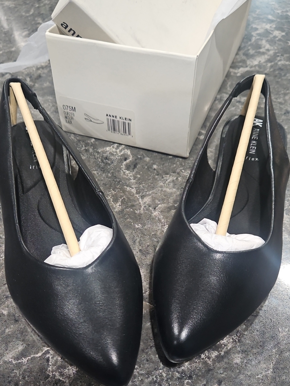 New Anne Klein Black Pointed Toe Slingback Flats - Classic Black Size 7.5